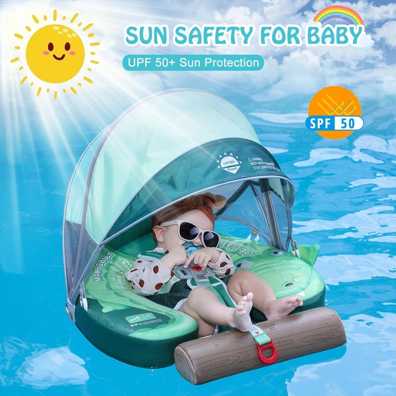 AnjeeIOT Mambobaby Float Non Inflatable Baby Float with Canopy Upgarded Add Tail Baby Swim Float with UPF 50+ Sun Canopy, Safety Swim Tranier Solid Toddler Pool Float for Age 3-24 Months, Crocodile Green - Image 5